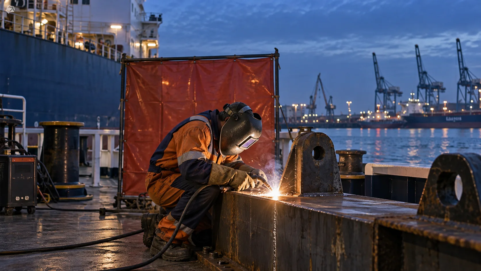 Marine welding work on steel structure